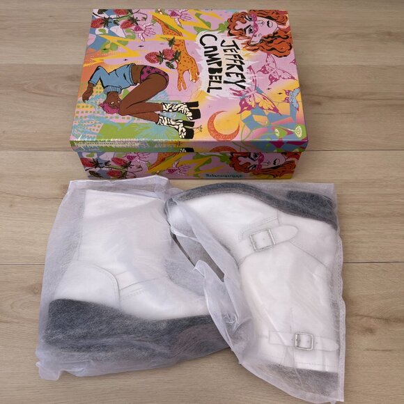 NIB Jeffrey Campbell Standoff White Leather Moto Boots(8.5) 90s Grunge Aesthetic - Picture 12 of 14